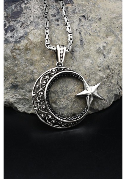 Ay Yıldızlı - Ay Yıldız 925 Ayar Gümüş Kolye Kral Zincir 2mm 902166