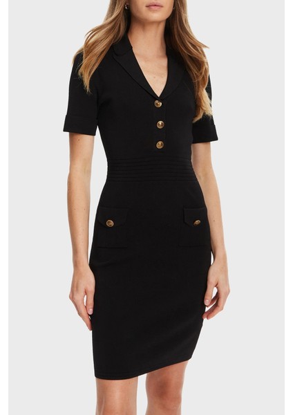 Ss Felicity Slim Fit Mono Yaka Düğme Detaylı Mini Elbise W5YK29Z0130 Bayan Elbise W5YK29 Z0130 Jblk