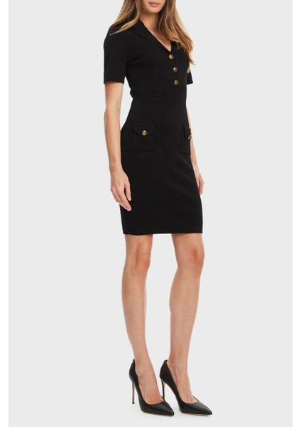 Ss Felicity Slim Fit Mono Yaka Düğme Detaylı Mini Elbise W5YK29Z0130 Bayan Elbise W5YK29 Z0130 Jblk fiyatları