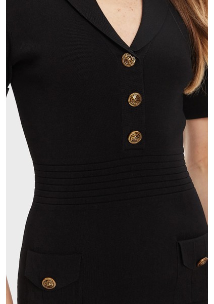 Ss Felicity Slim Fit Mono Yaka Düğme Detaylı Mini Elbise W5YK29Z0130 Bayan Elbise W5YK29 Z0130 Jblk fırsatları