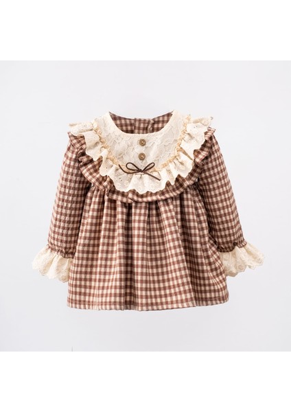 Ekose Dantel Yaka Detaylı Astarlı Elbise