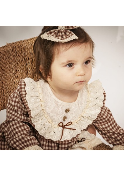 Ekose Dantel Yaka Detaylı Astarlı Elbise