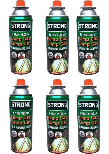 6 Adet Strong Bütan Propan Kamp Ocak Gazı Valfli Pürmüz Kartuşu 400 ml