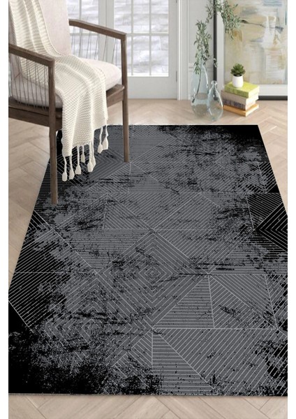 Dijital Kaymaz Yıkanabilir Modern Salon Halısı Mutfak Halısı Koridor Halısı Oval Halı Yolluk 1185 Antrasit