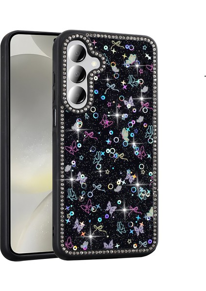 Galaxy A55 Kılıf Taşlı ve Simli Tasarım Nvg Azra Kapak - Siyah