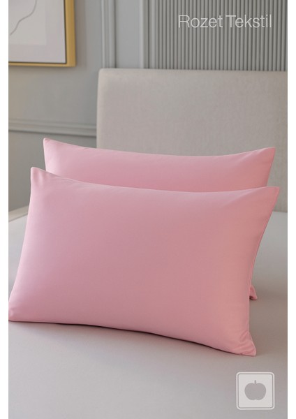 Pembe Yastık Kılıfı Pamuk Kumaş Kapaklı (2 Adet) 50 x 70 cm