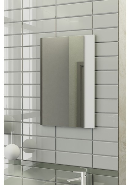 Minila 45 cm Banyo Dolabı,Seramik Lavabolu, Aynalı,Lavabo Dahil,Mdf,Mat Beyaz