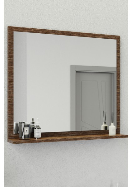 Fix Arya 85 Cm Banyo Dolabı,Seramik Lavabolu, Aynalı,Lavabo Dahil,Mdf,Aybe Kahve