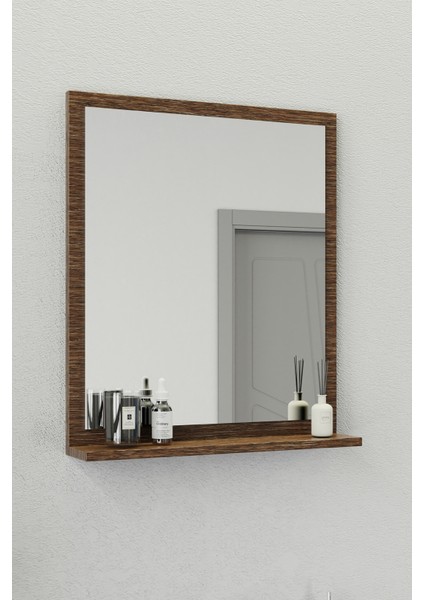 Fix Arya 65 Cm Banyo Dolabı,Seramik Lavabolu, Aynalı,Lavabo Dahil,Mdf,Aybe Kahve