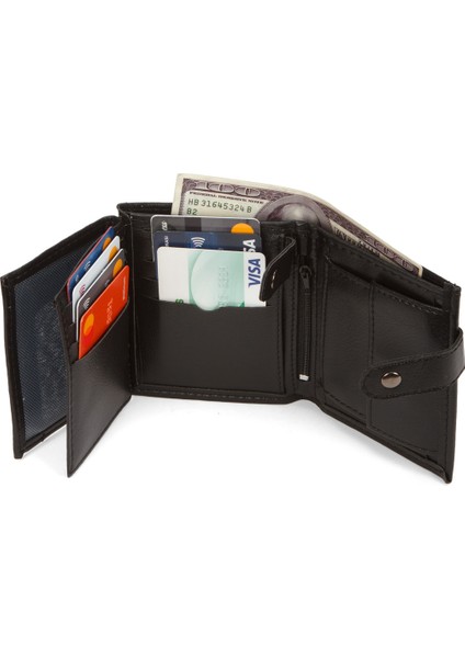 Erkek Deri Bozuk Para Hazneli Kartlık Cüzdan (10X12CM) newpolo179 – Siyah