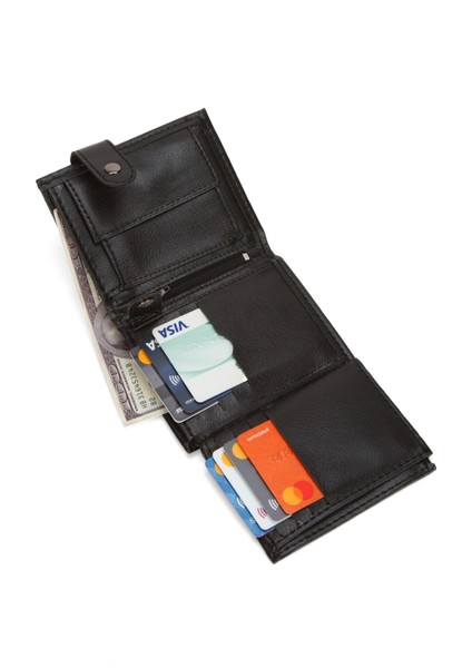 Erkek Deri Bozuk Para Hazneli Kartlık Cüzdan (10X12CM) newpolo179 – Siyah