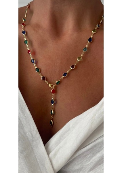 Çelik Altın Damla Taşlı Y Kolye fiyatları