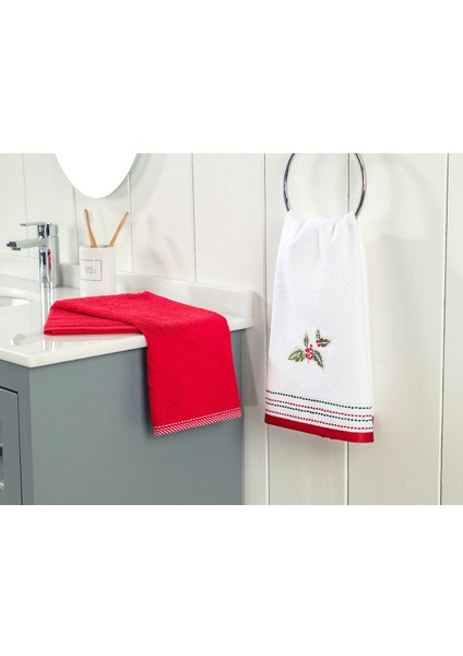 Elodie Nakışlı 2'Li Yüz Havlu Seti - Beyaz/Kırmızı fiyatları