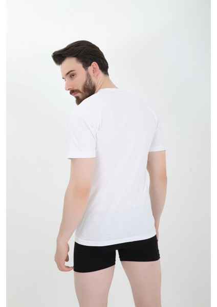 Erkek 6'lı Beyaz Bisiklet Yaka Penye Kumaş Fanila modelleri