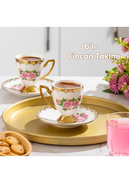 3188 Rosemary 12 Parça Yaldızlı Porselen Türk Kahve Fincan Takımı