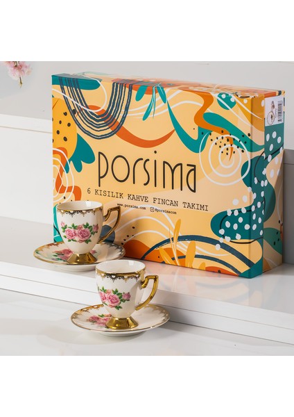 3188 Rosemary 12 Parça Yaldızlı Porselen Türk Kahve Fincan Takımı fiyatları
