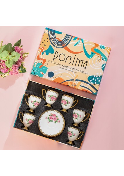 3188 Rosemary 12 Parça Yaldızlı Porselen Türk Kahve Fincan Takımı modelleri