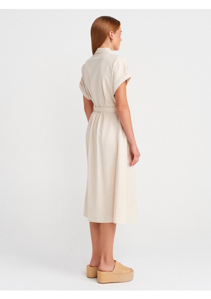 90924 Normal Kesim Elbise-Ekru fiyatları