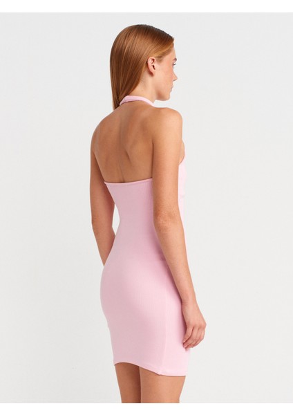 91508 Halter Yaka Mini Elbise-Toz Pembe fiyatları