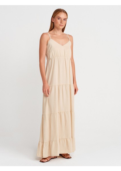 90573 Büzgülü Uzun Denim Elbise-Taş fırsatları