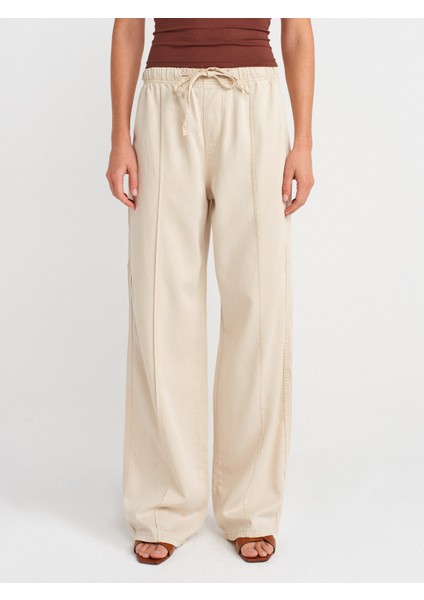 72030 Nervür Dikişli Lastikli Denim Pantolon-Taş fırsatları