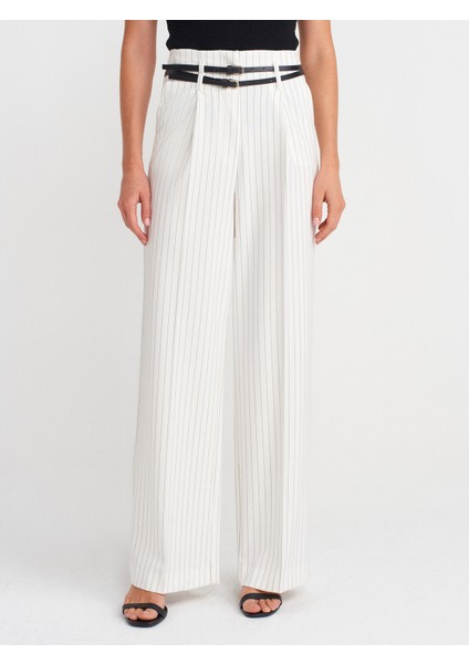 72153 Kemerli Yüksek Bel Pantolon-Beyaz fırsatları