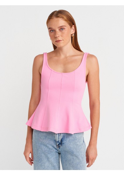 21063 Kalın Askılı Peplum Top-Pembe