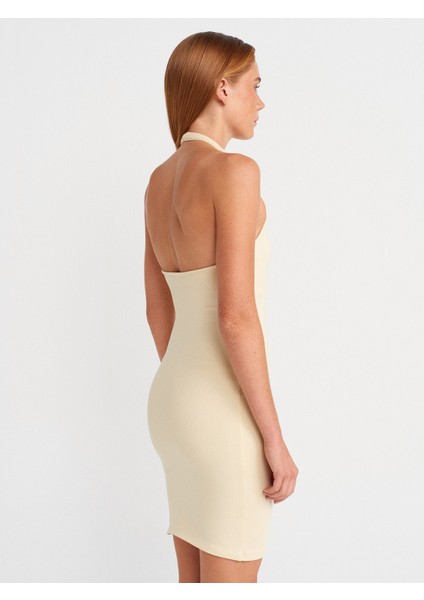 91508 Halter Yaka Mini Elbise-Açık Sarı fiyatları
