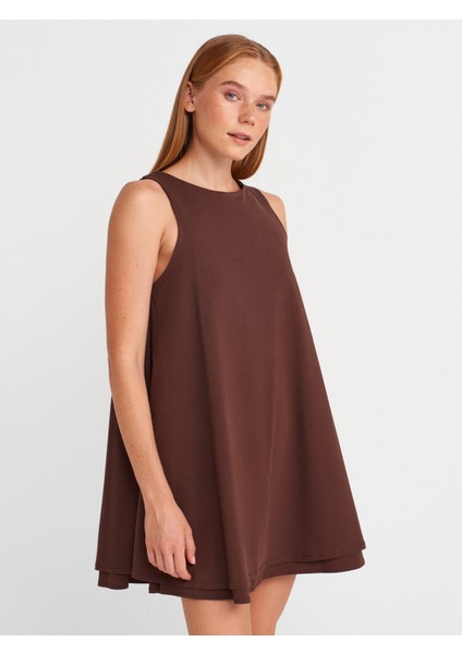 91500 Volümlü Kısa Elbise-Kahve