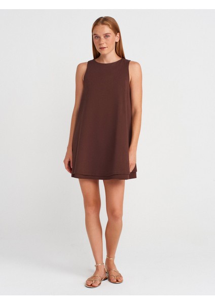 91500 Volümlü Kısa Elbise-Kahve fırsatları