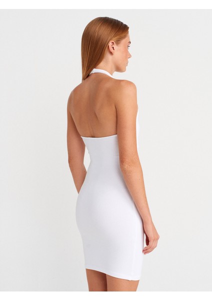 91508 Halter Yaka Mini Elbise-Beyaz fiyatları