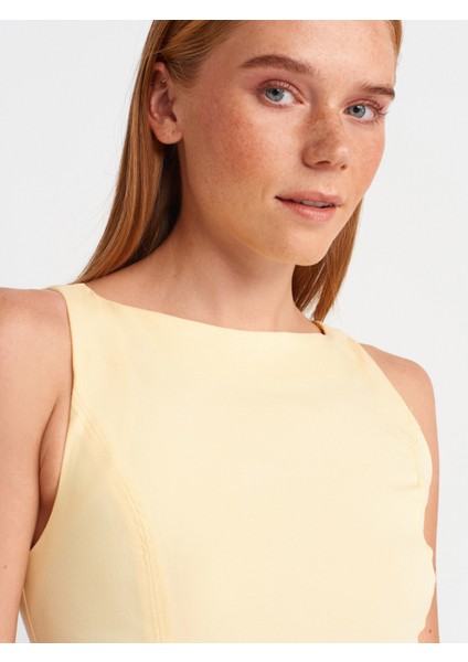 91099 Vücuda Oturan Midi Elbise-Açık Sarı modelleri