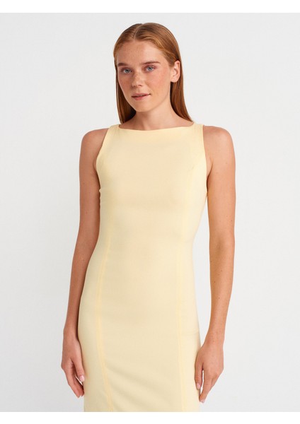 91099 Vücuda Oturan Midi Elbise-Açık Sarı fırsatları