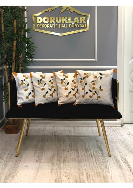 Nakışlı Püsküllü Dekoratif Kırlent Kılıfı Takımı (4 Parça - 43x43 cm) NKK005