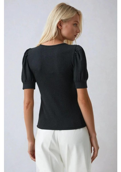 Kadın Siyah Kare Yaka Örme Bluz HZL22W-BD104091 modelleri