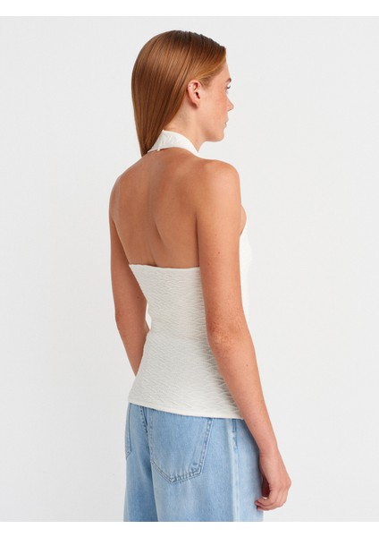 10799 Halter V Yaka Dokulu Triko Bluz-Ekru fiyatları