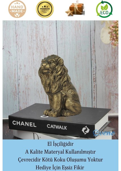 Dekoratif Biblo Oturan Aslan Heykel El Yapımı Hediyelik Süs Eşyası Model Aslan 2