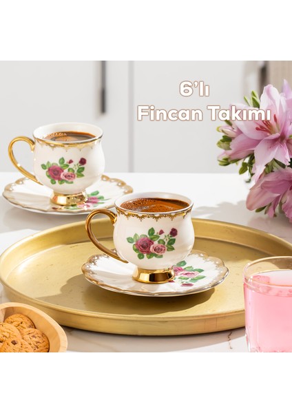 3187 Majesty 12 Parça Yaldızlı Porselen Türk Kahve Fincan Takımı