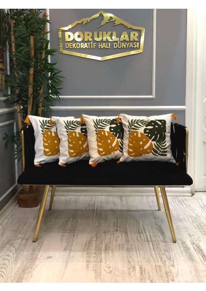 Nakışlı Püsküllü Dekoratif Kırlent Kılıfı Takımı (4 Parça - 43x43 cm) NKK004