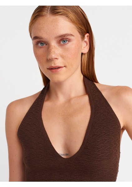 10799 Halter V Yaka Dokulu Triko Bluz-Kahve modelleri