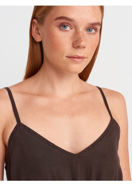 90573 Büzgülü Uzun Denim Elbise-Kahve modelleri