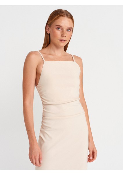 91479 Büzgülü Midi Elbise-Taş fırsatları