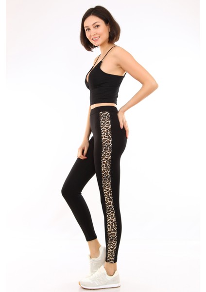 Yüksek Bel Leopar Desen Şeritli Kadın Tayt 4009 fiyatları