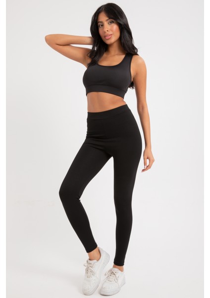 Klasik Düz Çelik Örme Kadın Tayt 4001