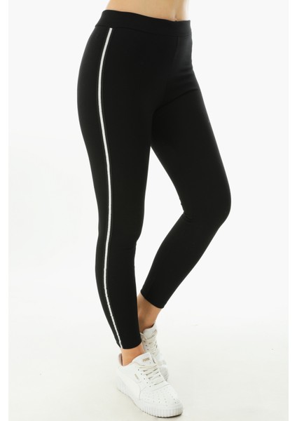 Yanı Ince Gümüş Simli Şerit Kadın Tayt 4006 modelleri