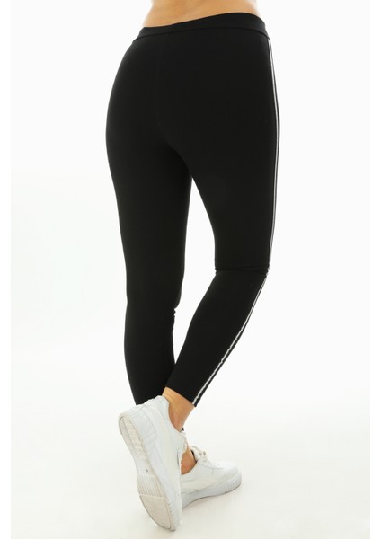 Yanı Ince Gümüş Simli Şerit Kadın Tayt 4006