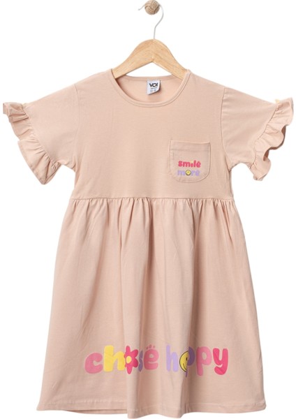 Smıle Baskılı Baskılı Cepli Elbise Vizon