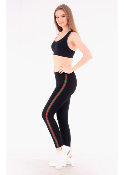 Kırmızı-Yeşil Şeritli Kadın Tayt 4004