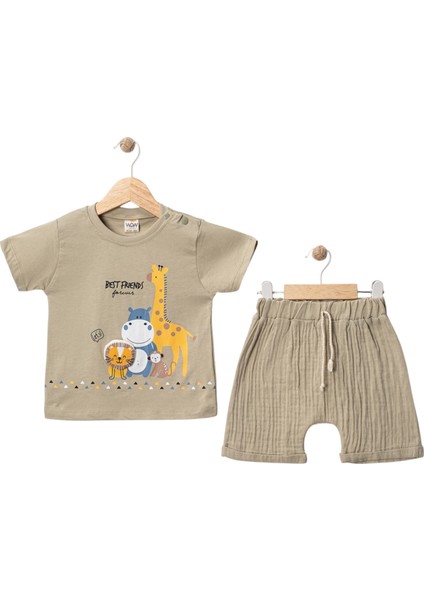 Ön Aslan Baskılı Tshırt Şort Takım Yeşil