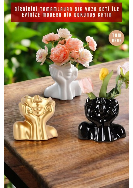 Dekoratif Vazo Seti Obje Ev Dekorasyon Masa Üstü Dekor Vazo Seti Model 28